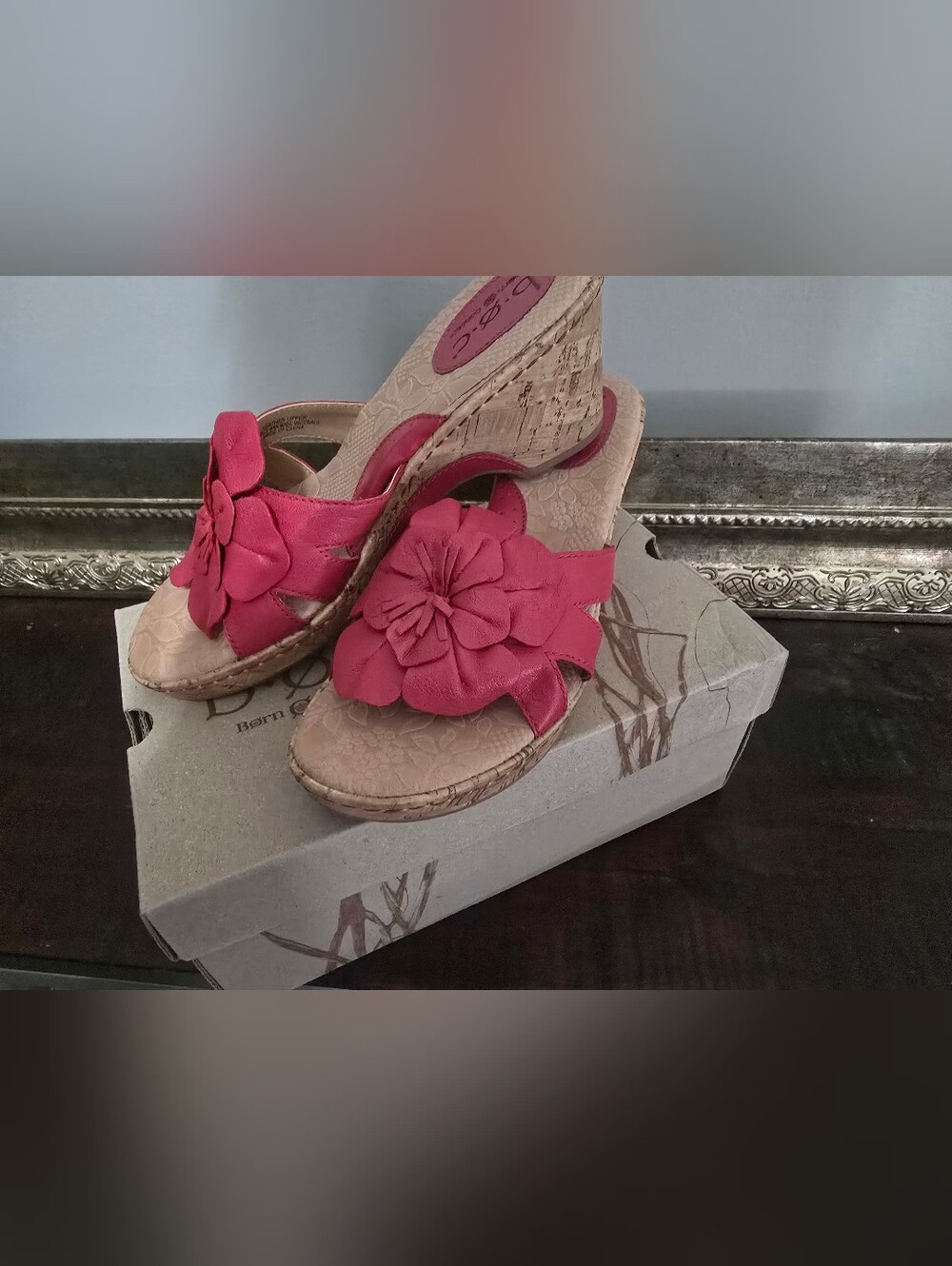 b.o.c. Pink Floral Appliqué Wedge Sandals